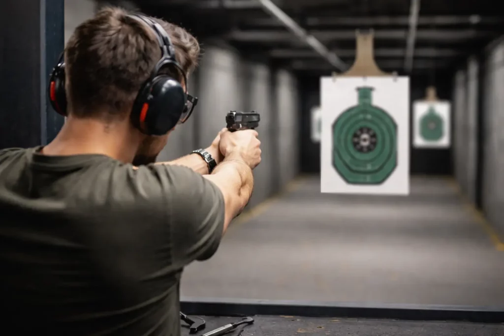 Männliche Person am Schießstand