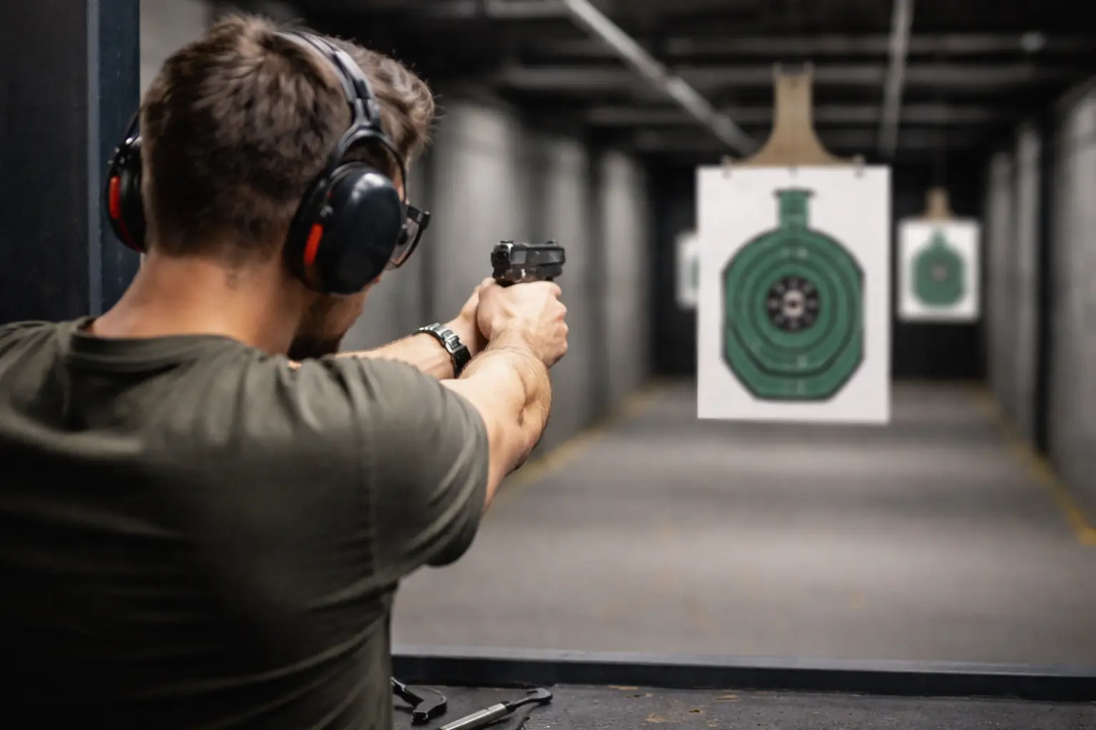 Männliche Person am Schießstand