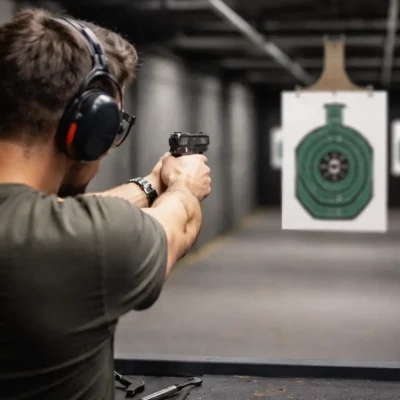 Männliche Person am Schießstand